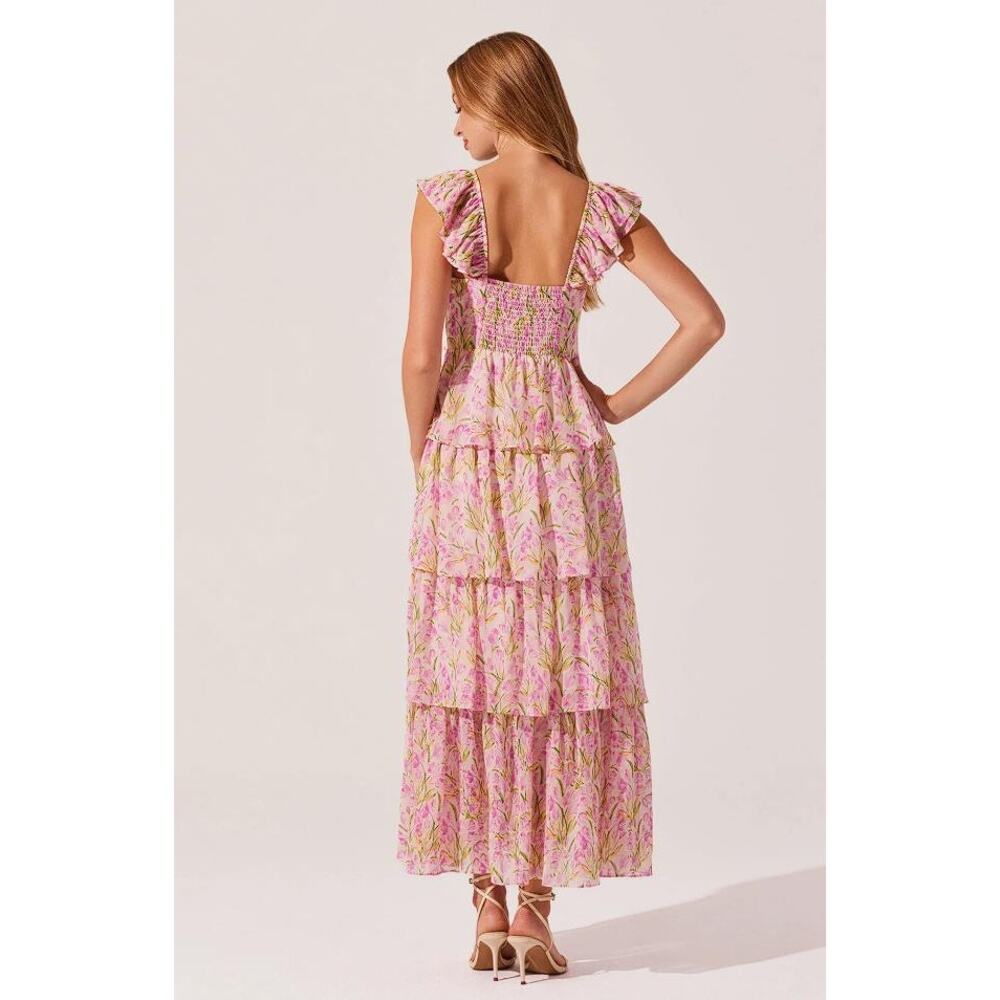 ASTR THE LABEL Women's Midsummer Floral Tiered Maxi Dress Size L In Pink Multi - Picture 3 of 13